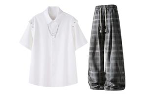 Повседневная спортивная одежда Unisex с лацканом Moderate X1617, белый shirt+серый plaid pants