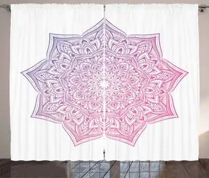 Штора ABAKUHAUS Розовая мандала в деревенском стиле, восточная круглая, для спальни, со сборками, петлями и крючками, 280 x 175 см, бледно-лиловый и белый Abakuhaus