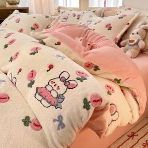 Disney Комплект постельного белья из 4 предметов, простыня на резинке 150x200 см, для матраса 200x230 см, цвет Yujin Milk Rabbit