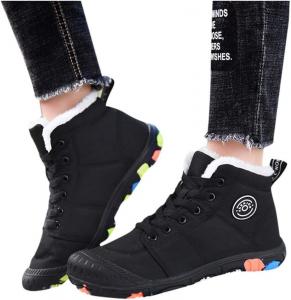 Женские зимние снежные ботинки для улицы, противоскользящие ботильоны на плоской подошве с флисом, теплые повседневные ботинки для работы, прогулок и походов (серые, 36 EU) Generic, Black 36 Eu