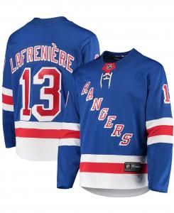 Мужское синее джерси new york rangers premier breakaway player с логотипом alexis lafreniere Fanatics, синий