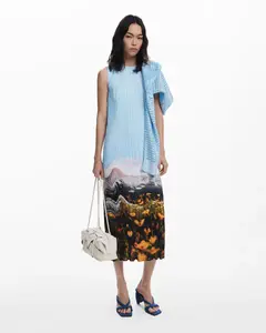 Плиссированное платье с пейзажным принтом Desigual, синий