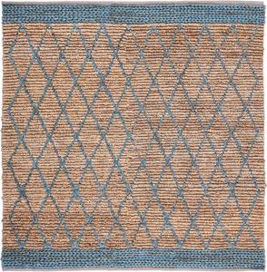 Ковер SAFAVIEH, 183 x 183 см, Natural Fiber Collection - Natural & Navy, ручной работы в стиле фермерский дом бохо прибрежный деревенский марокканский решетчатый джут, идеально для помещений с высокой проходимостью в гостиной, спальне (NF951N)