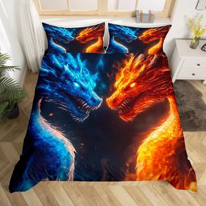 Erosebridal Комплект постельного белья Gragon Comforter Cover 3D с магическим принтом диких животных в сине-красных тонах для детей, Blue Red