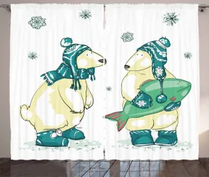 Штора ABAKUHAUS "Белый медведь" в деревенском стиле, "Друзья, рыбки, Рождество", универсальные ленточные шторы для гостиной с петлями и крючками, 280 x 245 см, бледно-желто-зеленый сине-зеленый Abakuhaus