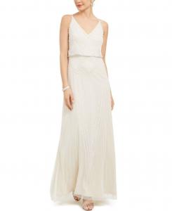 Женское бальное платье с короткими рукавами, расшитое бисером Adrianna Papell, Ivory Pearl