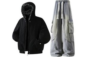 Толстовка Casual Sportswear утепленная с флисовой подкладкой X1617, черный padded jacket+желтый mud pants