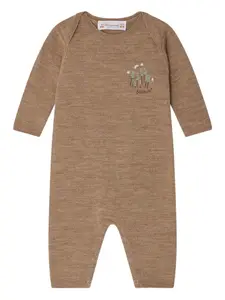 Шерстяной ромпер с вышивкой Bonpoint, коричневый