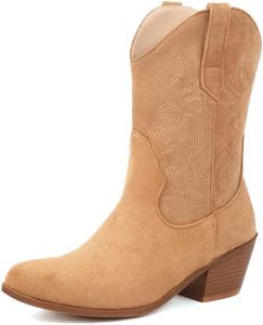 Женские классические ковбойские сапоги MRKEWUNEY с заостренным носком, белые ковбойские сапоги, низкий каблук, западные ботильоны