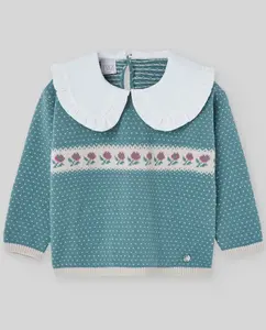 Детский джемпер жаккард коллекции Помпон Paz Rodríguez, темно-зеленый