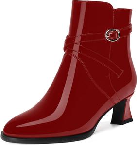 Женские офисные ботильоны FEMSTEP с округлым носком, ремешком на щиколотке, повседневной пряжкой, низким каблуком-колодкой 2 дюйма, Burgundy