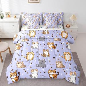 Erosebridal Комплект постельного белья Kawaii Cat King с милым принтом котят и фиолетовым дизайном, Purple