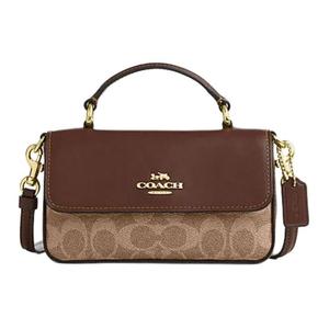 Сумка кроссбодди мини женская Josie из искусственной кожи с кожаной вставкой, коричнево-желтая и коричневая COACH