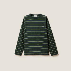 Футболка из хлопкового трикотажа с длинными рукавами MIU MIU, бутылочно-зеленый/желтый