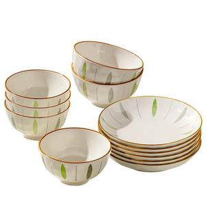 Набор посуды Kawasimaya, кремовый/зеленый/золотой, 6 тарелок 11,5 см и 6 тарелок 20 см