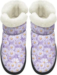 Женские зимние ботинки с меховой подкладкой, противоскользящие, короткие мини-ботинки, широкий размер, удобные повседневные зимние обувь, размеры 4.5-12 Chririnla, Purple Daisy