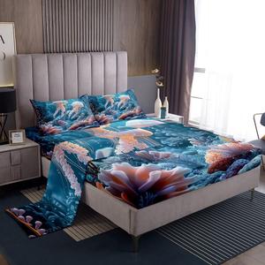 Erosebridal Комплект постельного белья Jellyfish с морскими животными и ракушками в гавайском стиле для детей, Orange Blue