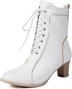 Женские викторианские ботинки со шнуровкой, ботильоны на толстом каблуке, ботинки до щиколотки с боковой молнией, короткие ботинки, туфли для платья Glglgege, White