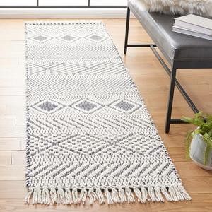 Ковер-дорожка SAFAVIEH, 69 x 244 см, Natura Collection, Ivory & Navy, ручной работы, марокканский бохо стиль, племенной узор, шерсть, идеально для помещений с высокой проходимостью в гостиной, спальне (NAT856A)