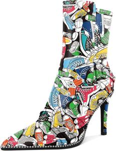 Женские ботильоны AUMOTED с острым носком, боковой молнией, шпилькой и пряжкой на щиколотке, сексуальные полусапожки средней высоты с каблуком 3,7 дюйма и декоративными бусинами