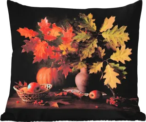 Подушка для улицы - Натюрморт - Тыква - Листья - Яблоко - Вишня - Осень - 40x40 см - Устойчива к погодным условиям - Подушка для отдыха - Подушка - Внутренняя часть - Обивка с изображением MuchoWow