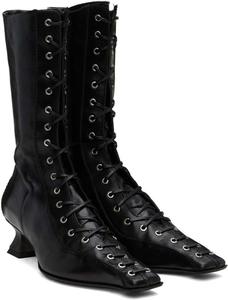 NSZPD Элегантные женские ботинки челси на шнуровке с заостренным носком, низким каблуком-блоком и боковой молнией, черные