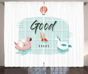 Штора ABAKUHAUS Good Vibes Rustic, Summertime Fun Joy, универсальная ленточная штора для гостиной с петлями и крючками, 280 x 225 см, светло-зеленый, черный, кораллово-красный Abakuhaus