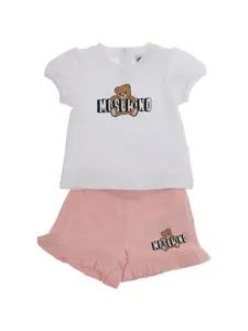 Комплект из Футболка и шортов с логотипом Moschino Kids, белый