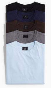 Комплект футболок H&M Regular Fit, 5 предметов, светло-голубой /серый /коричневый