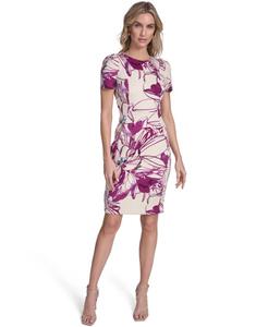 Женское платье-футляр с короткими рукавами и круглым вырезом Calvin Klein, Khaki/Boysenberry