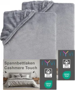 Простыня на резинке DreamScience Cashmere Touch 180-200 x 220 см, серая, 2 шт., для кроватей с пружинным блоком шириной до 32 см - бархатистая, мягкая и теплая простыня на резинке NYVI