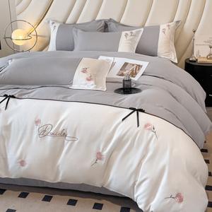 FUANNA Комплект постельного белья, 200 см, 4 предмета, цветочный принт, светло-серый