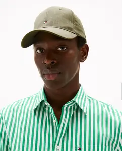 Мужская льняная кепка однотонная с вышитым логотипом большие размеры Tommy Hilfiger, темно-зеленый