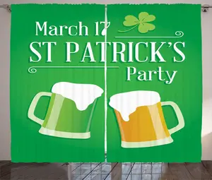 Шторы ABAKUHAUS в деревенском стиле для ирландского паба, пиво ко Дню Святого Патрика, универсальные ленточные шторы для гостиной с петлями и крючками, 280 x 225 см, цвет папоротник зеленый земляной желтый Abakuhaus