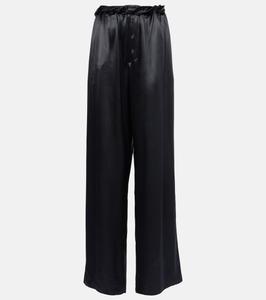 Широкие пижамные брюки из атласа со сборками Ferragamo, Nero