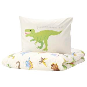 Комплект детского постельного белья Ikea Jattelik Dinosaur, 2 предмета, 140x200/80x80, белый/разноцветный