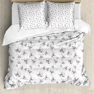 Пододеяльник ABAKUHAUS с черепом, гранжевый рисунок черепа, защита от клещей, подходит для аллергиков с наволочками, 155 см x 220 см - 80 x 80 см, белый Abakuhaus