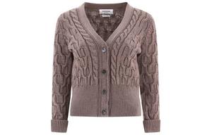 Кардиган с V-образным вырезом и ажурным переплетением THOM BROWNE, Коричневый