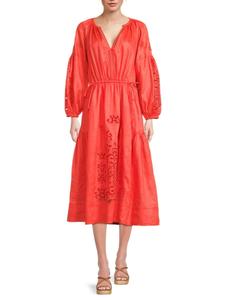 Платье-миди Schiffli со спущенными плечами A.L.C., цвет Spiced Coral