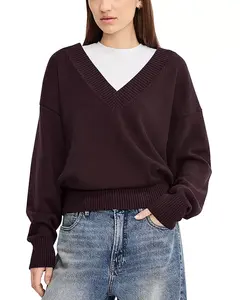 Вязаный свитер с глубоким V-образным вырезом Good American, коричневый