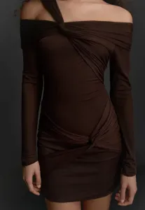 Платье с длинными рукавами и узлом Bershka, Dark Brown