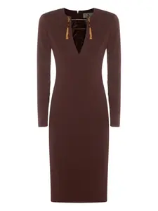 Платье с длинными рукавами, украшенное кисточками Elisabetta Franchi, красный