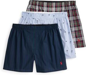 POLO RALPH LAUREN мужские боксеры Classic Fit Woven, 3 шт, Tie Stripe/Blue Flower Tick Stripe Football Print/Innes Plaid