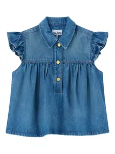 Топ с оборками Ganni, синий