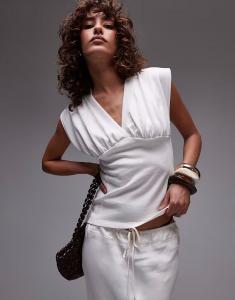 Топ Topshop без рукавов с V-образным вырезом цвета слоновой кости