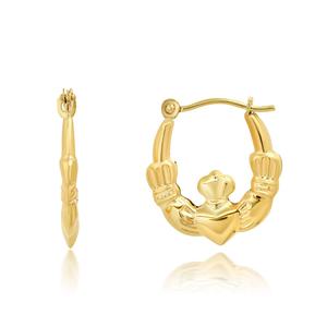 Серьги-кольца Claddagh Hoops из цельного желтого золота 14 карат, 16 мм, с застежкой-клик Maxcolor, желтый