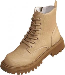 Женские ботильоны на массивном каблуке, шнуровка, боевые ботинки с рифленой подошвой, низкий каблук, осенние и зимние модные повседневные туфли Generic, Khaki