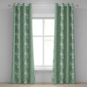 Зеленая штора на люверсах ABAKUHAUS с графическим кружевным узором в виде цветущих бабочек, декоративная двухпанельная штора на окно, 280 см x 260 см, светло-зеленый с бирюзовым оттенком