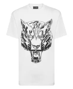 Футболка с круглым вырезом и изображением хромированного тигра Plein Sport, белый