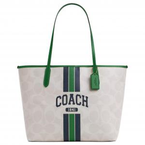 COACH Городская холщовая сумка-шоппер, большая женская сумка, серый и сине-зеленый